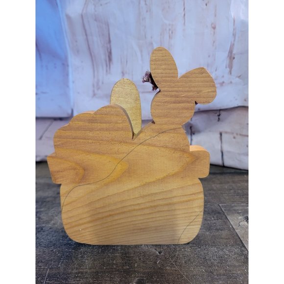 Wooden Easter Decor happy hop in Easter Bunny basket egg heart - Picture 4 of 5